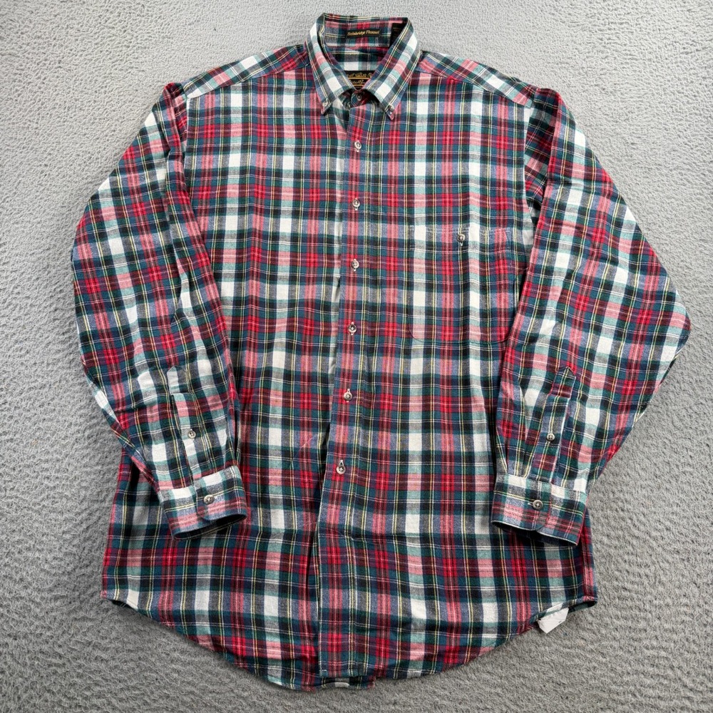 VTG Eddie Bauer Bainbridge Flannel Mens Medium Red Green Plaid Button Down USA